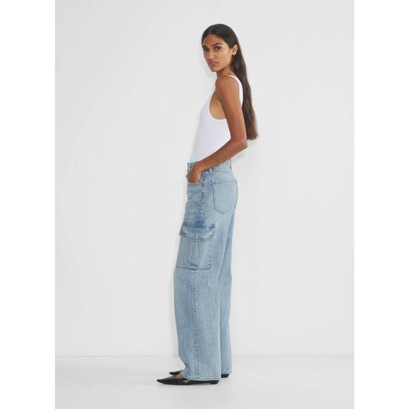 DENIM FORUM The Farrah Hi-Rise Cargo Jean 7 Yrs Bleu Taboo Wide Leg Women's 24 - Picture 14 of 16